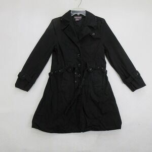 Of The Earth Women's Trench Coat Size M Black Organic Cotton Belted Button Up